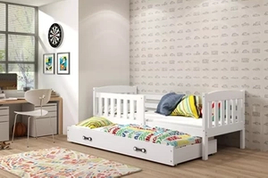 Pat extensibil pentru tineri KUBUŚ 90X200 cu sertar, alb