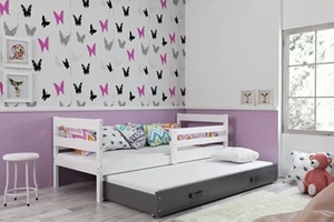 Pat extensibil pentru tineri ERYK 90X200 cu sertar, alb/grafit