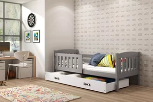 KUBUŚ 80X160 pat simplu pentru copii cu saltea și sertar, grafit/alb