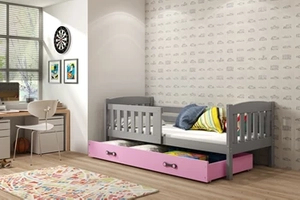 KUBUŚ 90X200 pat single pentru tineri cu saltea și sertar, grafit/roz