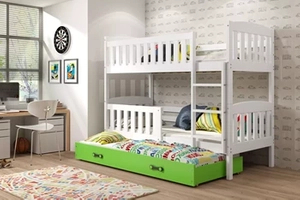 KUBUŚ 90X200 pat triplu pentru tineri cu sertar, alb/verde