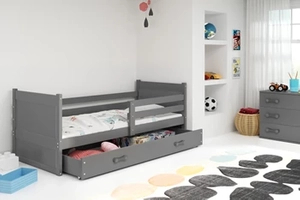 Pat single junior RICO 90X200 cu saltea și sertar, grafit