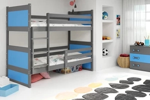 Pat supraetajat pentru tineri RICO 90X200 cu saltea, grafit/albastru