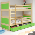 Pat supraetajat junior RICO 90X200 cu sertar, pin/verde