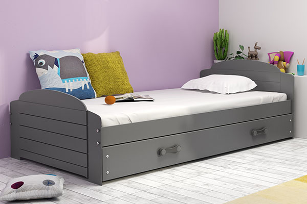 Pat single pentru tineri LILI 90X200 cu saltea și sertar, grafit