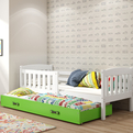 Jacquot 90x190 pat trundle adolescent cu saltea și sertar, alb/verde