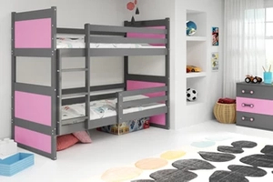 Pat supraetajat pentru tineri RICO 90X200 cu saltea, grafit/roz