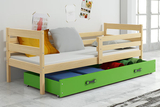 Pat ERYK 80X190 pentru tineri, cu saltea și sertar, pin/verde