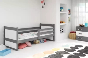 Rico pat single pentru adolescenți 90x190 cu saltea, gri/alb
