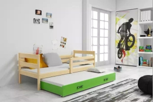 Éric 90x190 pat extensibil pentru adolescenți cu sertar, pin/verde