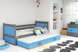 RICO 90X200 pat extensibil pentru tineri cu saltea și sertar, grafit/albastru