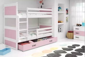 PAT SUPRAETAJAT PENTRU ADOLESCENȚI RICO CADRU ALB PANOURI ROZ SERTAR ROZ FĂRĂ SALTEA 90 X 190