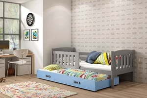 KUBUŚ 90X200 pat de tineret extensibil cu saltea și sertar, grafit/albastru