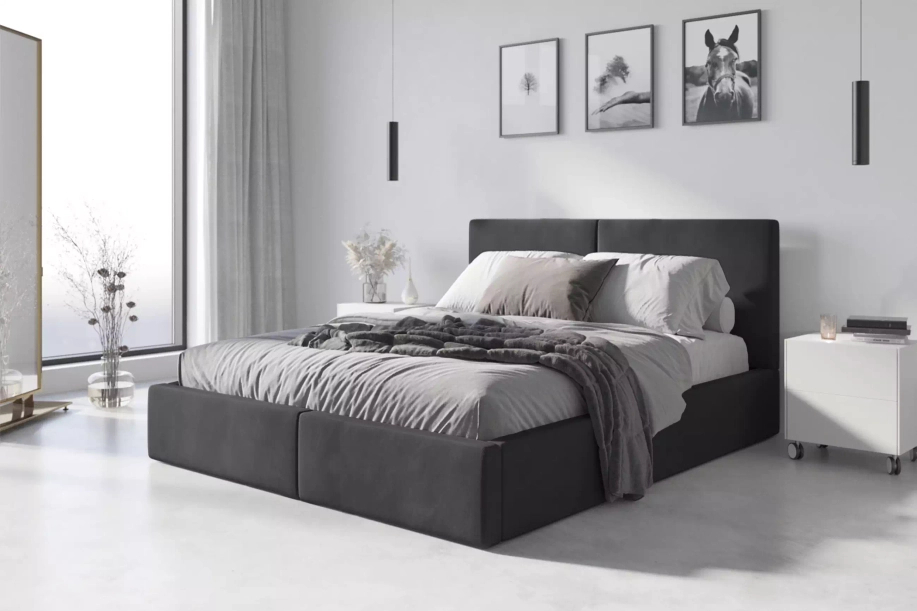 Pat tapițat pentru dormitor HILTON 160X200 cu container, grafit