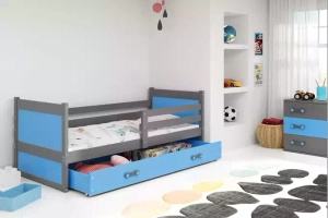 Rico pat single pentru adolescenți 90x190 cu sertar, gri/albastru