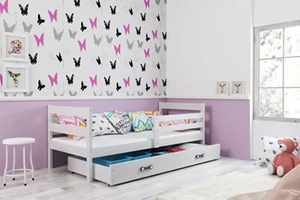 ERYK 80X190 pat single pentru tineri cu sertar, alb