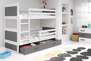 Pat supraetajat pentru tineri RICO 90X200 cu sertar, alb/grafit
