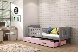 Jacquot 90x190 pat single pentru adolescenți cu sertar, gri/roz