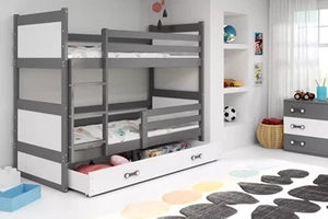 Pat supraetajat pentru tineret RICO 90X200 cu sertar, grafit/alb