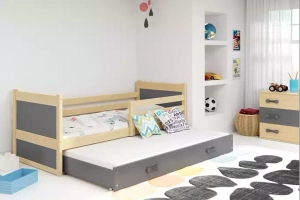 Rico teen pat trundle 90x190 cu sertar, pin/gri