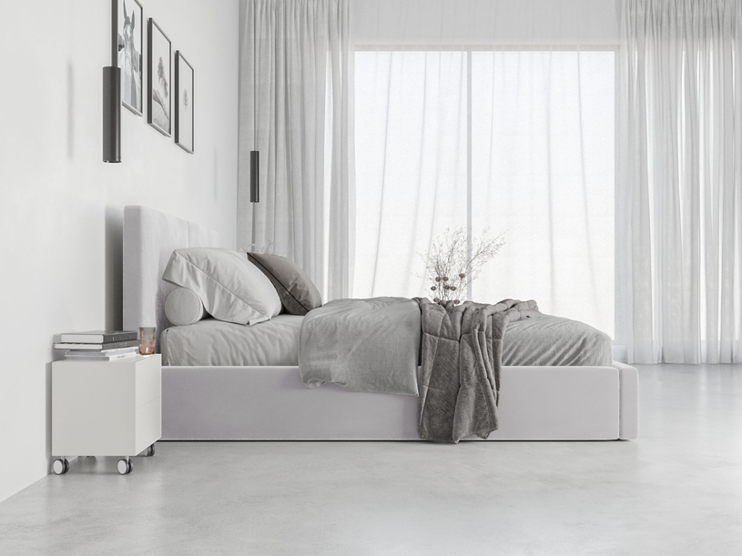 Pat tapițat pentru dormitor HILTON 140X200 cu cutie de depozitare, gri cenușă