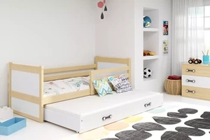RICO 90X200 pat extensibil pentru tineri cu saltea și sertar, pin/alb