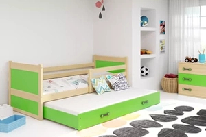 RICO 80X190 pat extensibil pentru tineri cu saltea și sertar, pin/verde