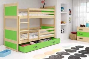 Pat supraetajat junior RICO 90X200 cu sertar, pin/verde