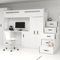 MAX 4 80X200 pat single pentru tineri cu birou, alb