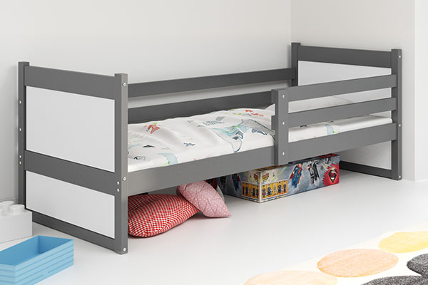 Pat single pentru tineri RICO 90X200 cu saltea, grafit/alb