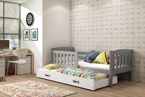 KUBUŚ 90X200 pat de tineret extensibil cu saltea și sertar, grafit/alb