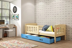 KUBUŚ 80X160 pat single cu sertar, pin/albastru