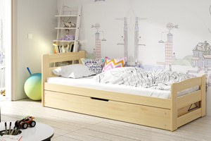 ERNI 90X200 pat single pentru tineri cu saltea și cutie de depozitare, pin