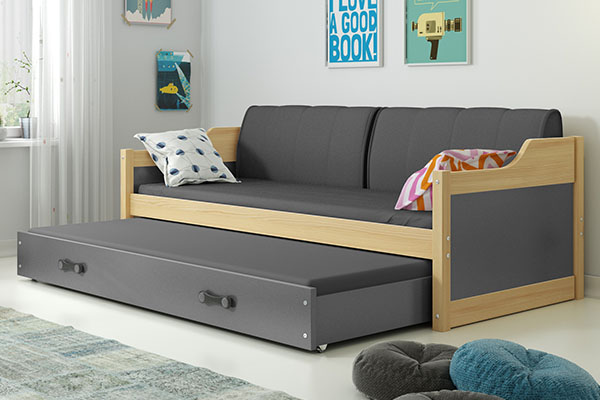 Pat extensibil pentru tineri DAWID 90X200 cu saltea și sertar, pin/grafit