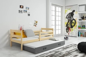 Pat extensibil pentru tineri ERYK 90X200 cu saltea și sertar, pin/grafit