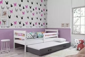 Éric 90x190 pat extensibil pentru adolescenți cu sertar, alb/gri