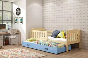 Pat extensibil pentru tineri KUBUŚ 90X200 cu sertar, pin/albastru