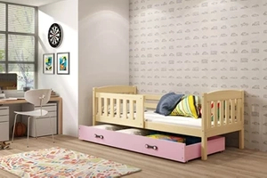 KUBUŚ 80X190 pat single pentru tineri cu sertar, pin/roz