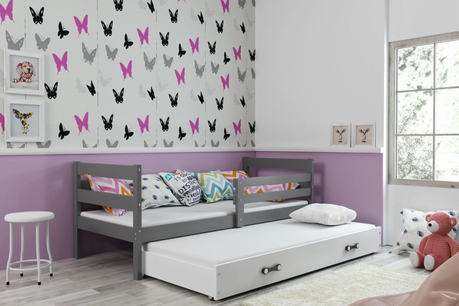 ERYK 80X190 pat extensibil pentru tineri cu saltea și sertar, grafit/alb
