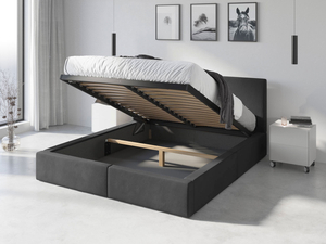 Pat tapițat pentru dormitor HILTON 160X200 cu container, grafit