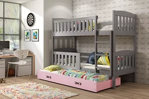 Pat cu baldachin KUBUŚ 90X190 cu sertar, grafit/roz