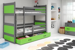Pat supraetajat pentru tineri RICO 90X200 cu saltea și sertar, grafit/verde