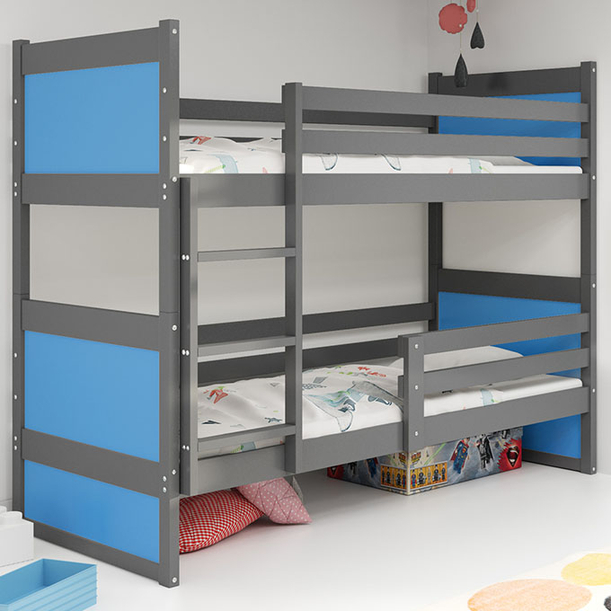 Pat supraetajat pentru tineri RICO 90X200, grafit/albastru