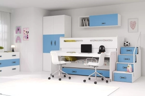 MAX 1 80X200 pat triplu pentru tineri cu birou, albastru