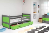 Pat single pentru tineri RICO 90X200 cu sertar, grafit/verde