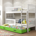 KUBUŚ 90X200 pat triplu pentru tineri cu sertar, alb/verde