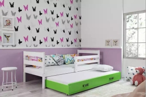 Éric 90x190 pat extensibil pentru adolescenți cu sertar, alb/verde