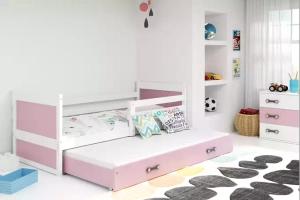 Rico teen pat trundle 90x190 cu sertar, alb / roz