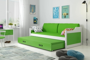 Pat extensibil pentru tineri DAWID 90X200 cu saltea și sertar, alb/verde