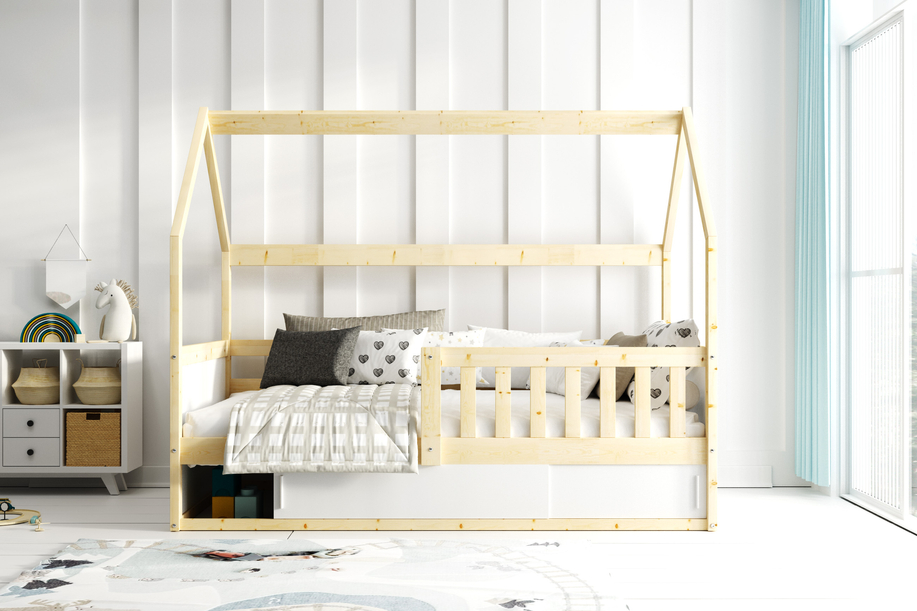 SMART 2 HOUSE pat single 80X160 cu depozitare, lemn natural